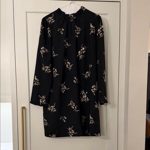 J. Crew Black Floral Long Sleeve Dress